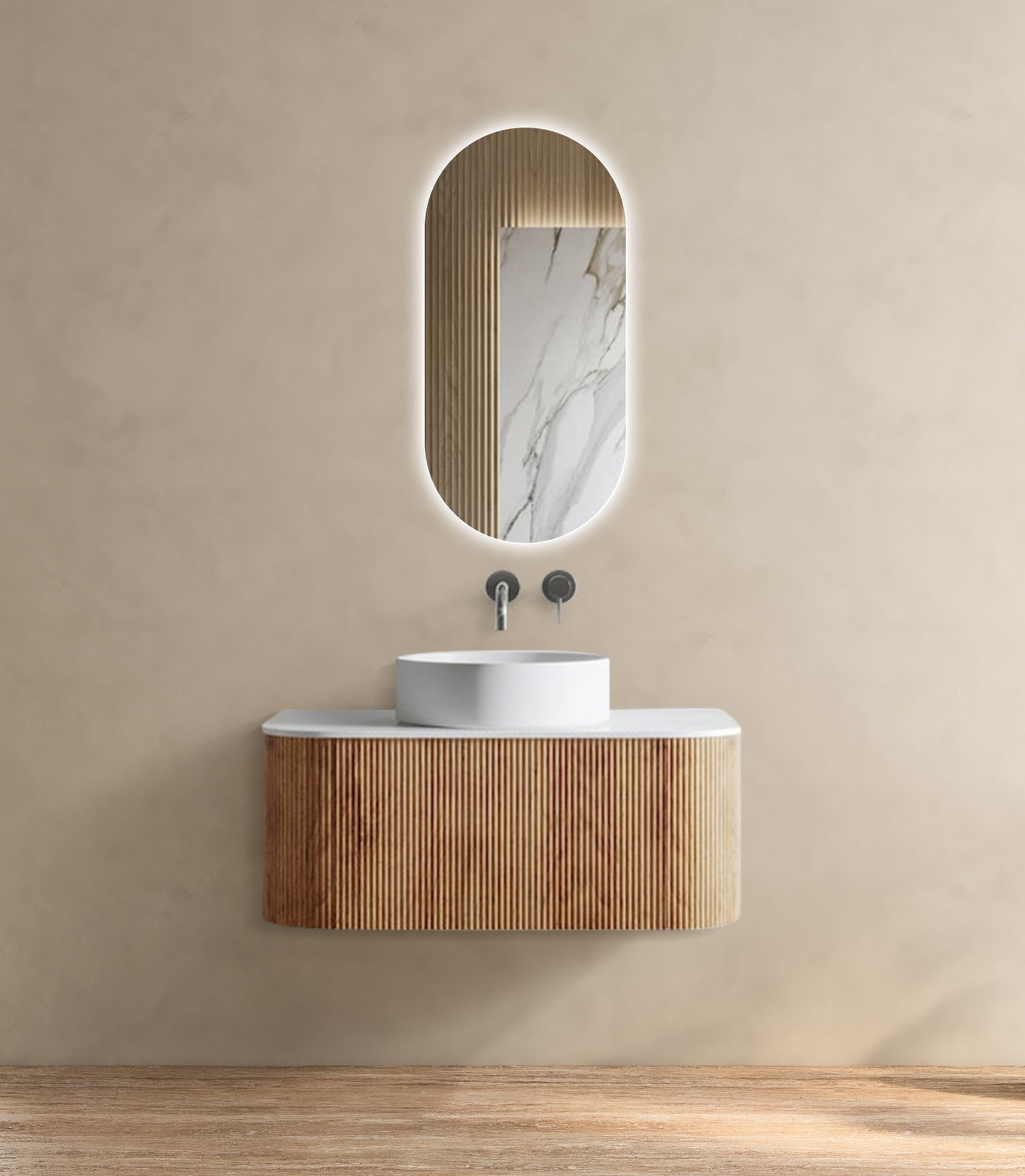 Amalfi Solid Wood Fluted Vanity Without LED Mirror - 900mm | 600mm