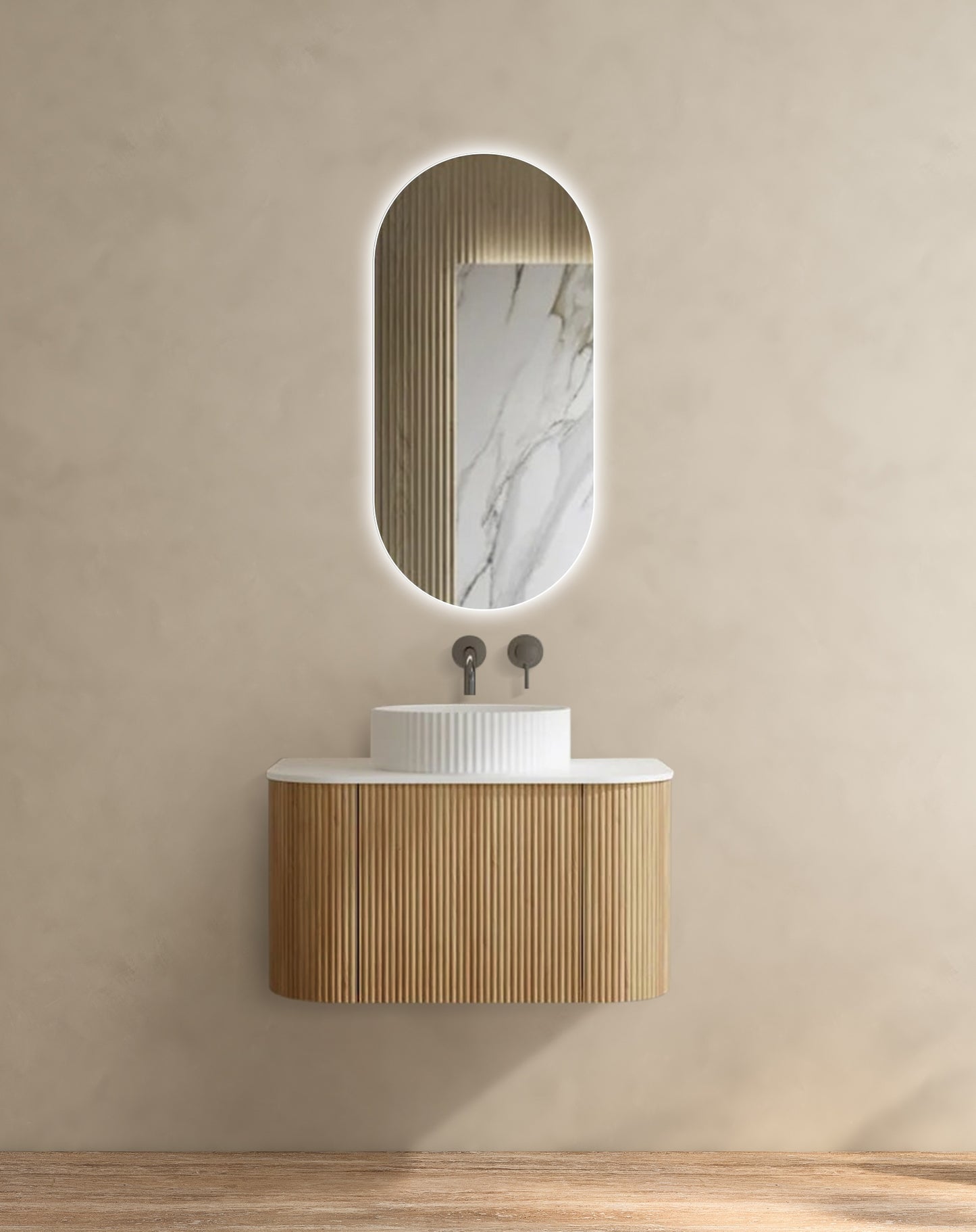 Amalfi Solid Wood Fluted Vanity Without LED Mirror - 900mm | 600mm