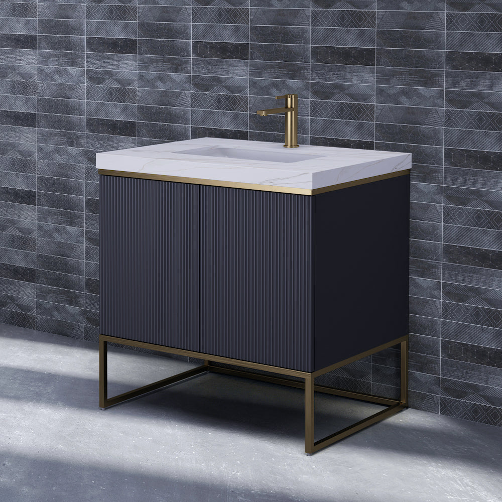 Maltby Grey Fluted Vanity With Porcelain Top - 800mm