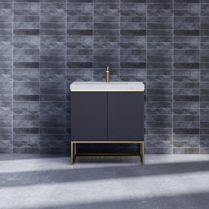 Maltby Grey Fluted Vanity With Porcelain Top - 800mm