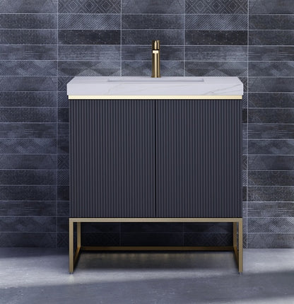 Maltby Grey Fluted Vanity With Porcelain Top - 800mm