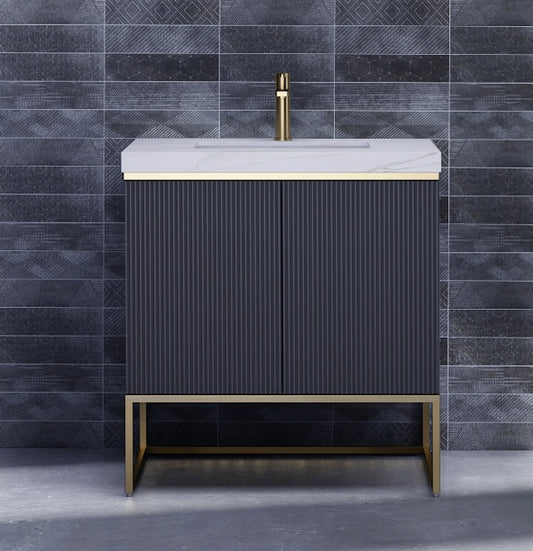 Maltby Grey Fluted Vanity With Porcelain Top - 800mm