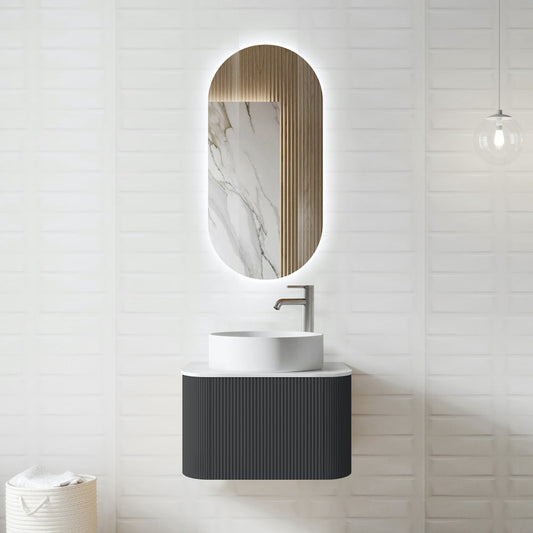 Amalfi Solid Wood Fluted Anthracite Vanity Without LED Mirror - 600mm|750mm|900mm