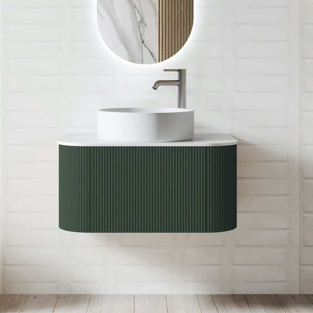 Amalfi Solid Wood Fluted Dark Green Vanity - 750 | 900mm