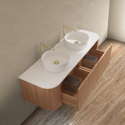 Amalfi Fluted Wood Double Bathroom Vanity - 1400mm