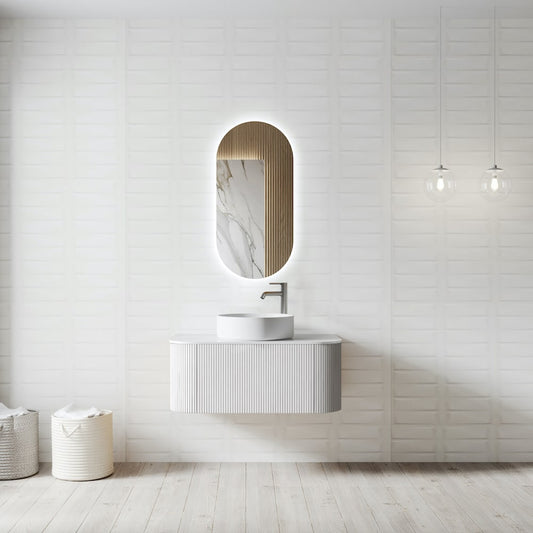 Amalfi Solid Wood Fluted White Vanity With/Without LED Mirror - 600mm / 750mm / 900mm