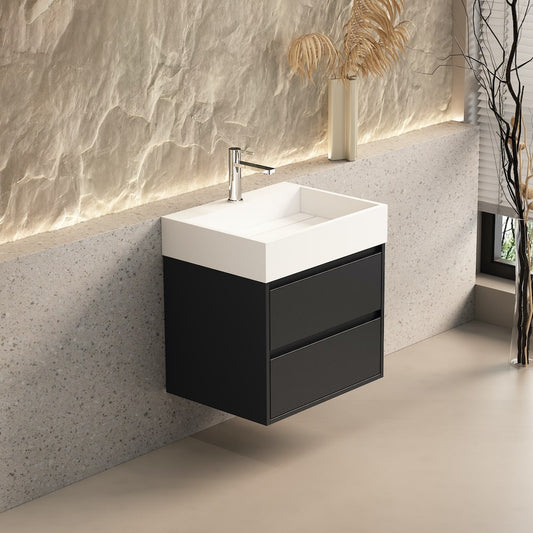 Petre Matt Black Vanity With Stone Resin Basin - 600mm