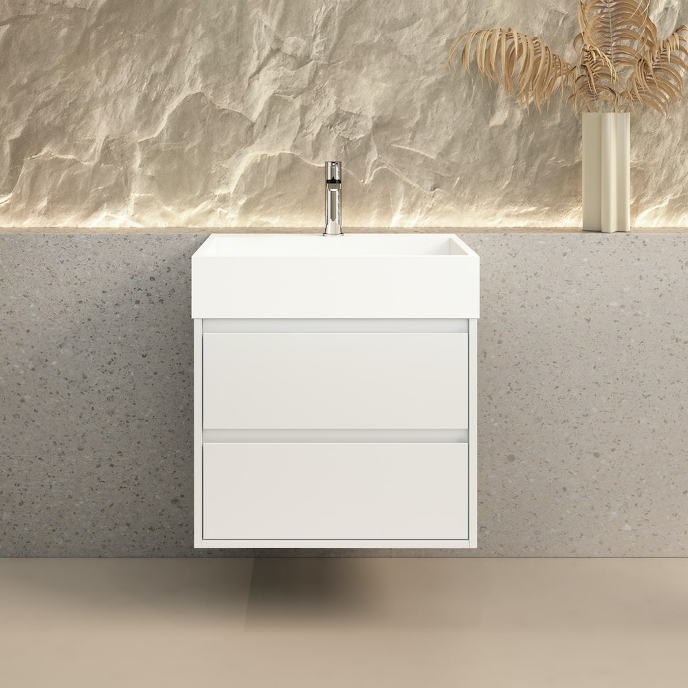 Petre Matt White Vanity With Stone Resin Basin - 600mm