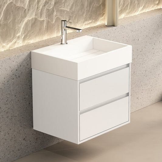 Petre Matt White Vanity With Stone Resin Basin - 600mm