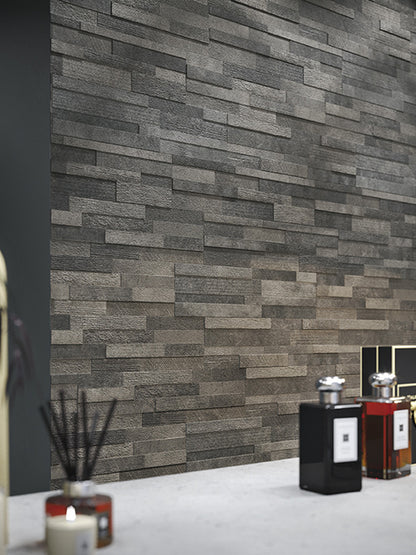 Dark Grey Quartz Split Face Effect Porcelain Wall Tile - 150x610