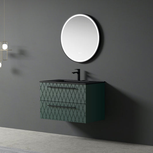 Bianca Green Vanity With Matt Black Basin with FREE Aluminium Frame LED Mirror - 800mm