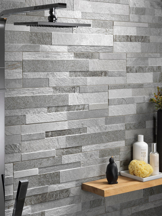 Grey Slate Split Face Effect Outdoor Wall Cladding Tile - 150x610mm