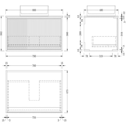 Drayton Solid Wood Fluted Vanity With/Without Mirror - 400mm / 600mm / 800mm