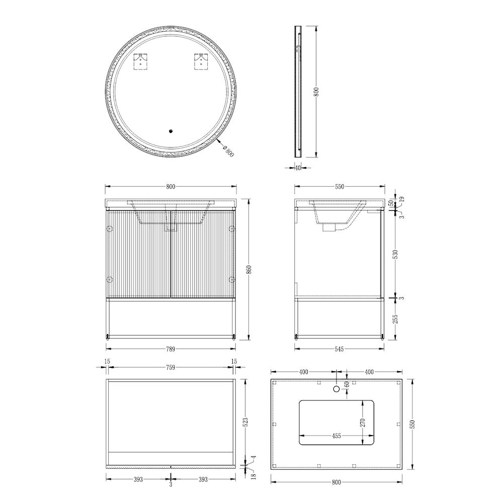 Maltby Grey Fluted Vanity With Porcelain Top - 800mm