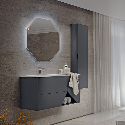 Pearl Italian Vanity Unit With Stone Basin & LED Mirror (MATT GRAPHITE 1050MM)