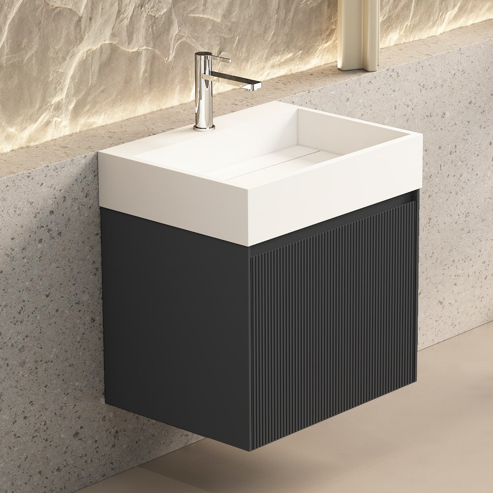 Marshal Fluted Anthracite Vanity With Inner Drawer and Stone Resin Basin - 600mm