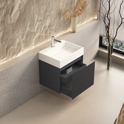 Marshal Fluted Anthracite Vanity With Inner Drawer and Stone Resin Basin - 600mm