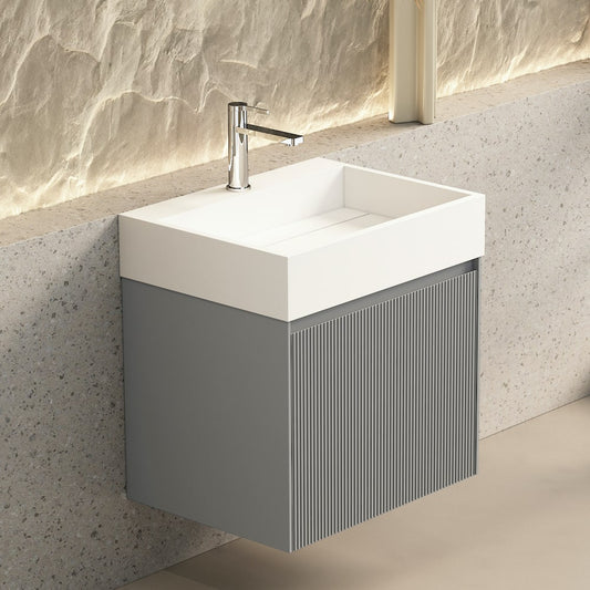 Marshal Fluted Grey Vanity With Inner Drawer and Stone Resin Basin - 600mm