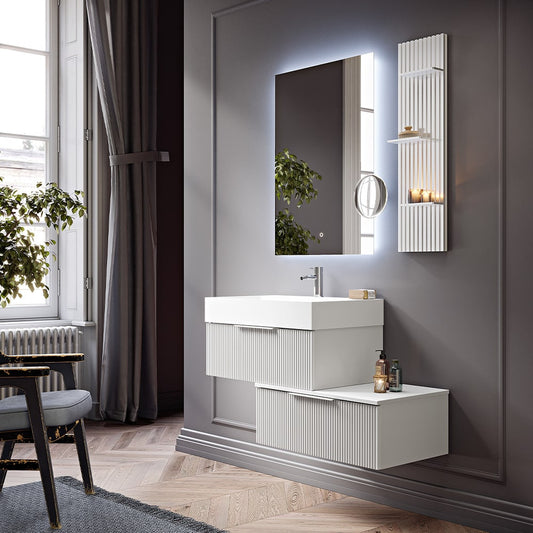 Capri Italian Vanity Unit With Stone Basin & LED Mirror (MATT WHITE 700MM)