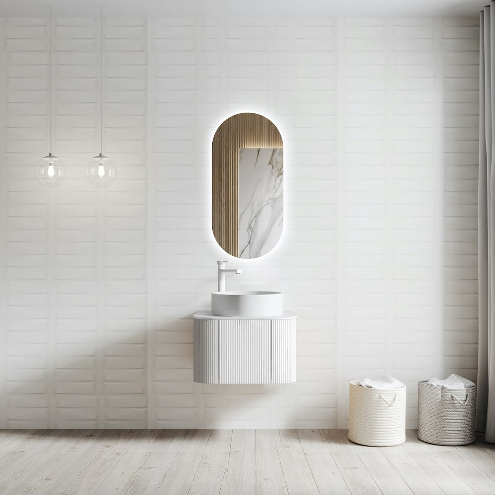 Amalfi Solid Wood Fluted White Vanity With/Without LED Mirror - 600mm / 750mm / 900mm